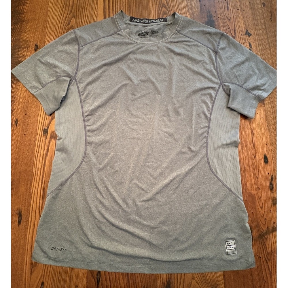 Nike Shirt Mens XL Gray Pro Combat Fitted Dri Fit Short Sleeve Active